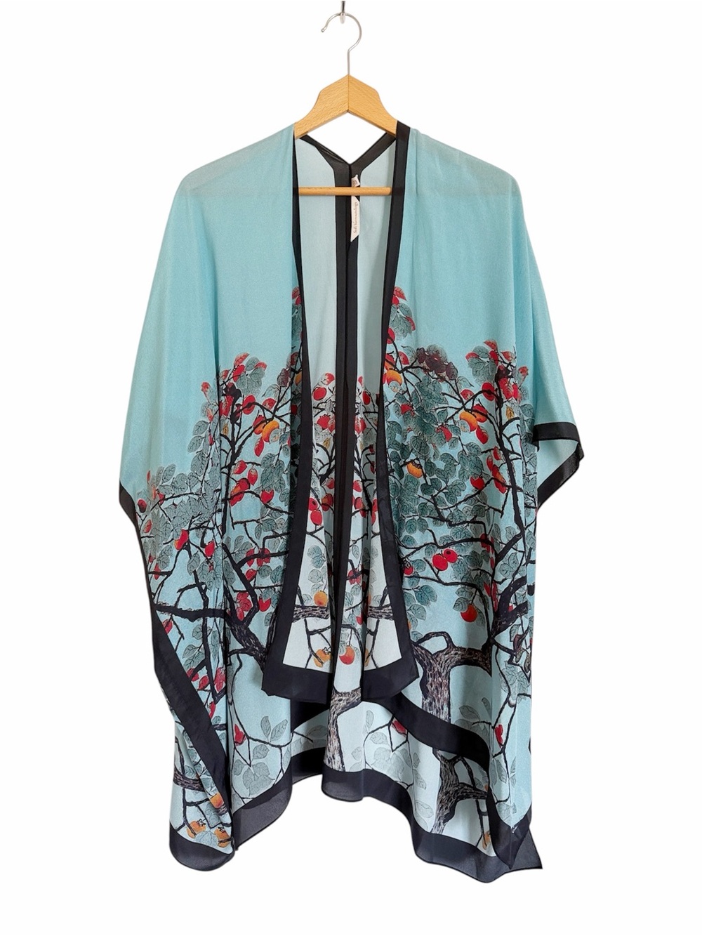 Soft Surroundings Blue Tree Aqua Silk Kimono Jacket Topper One Size